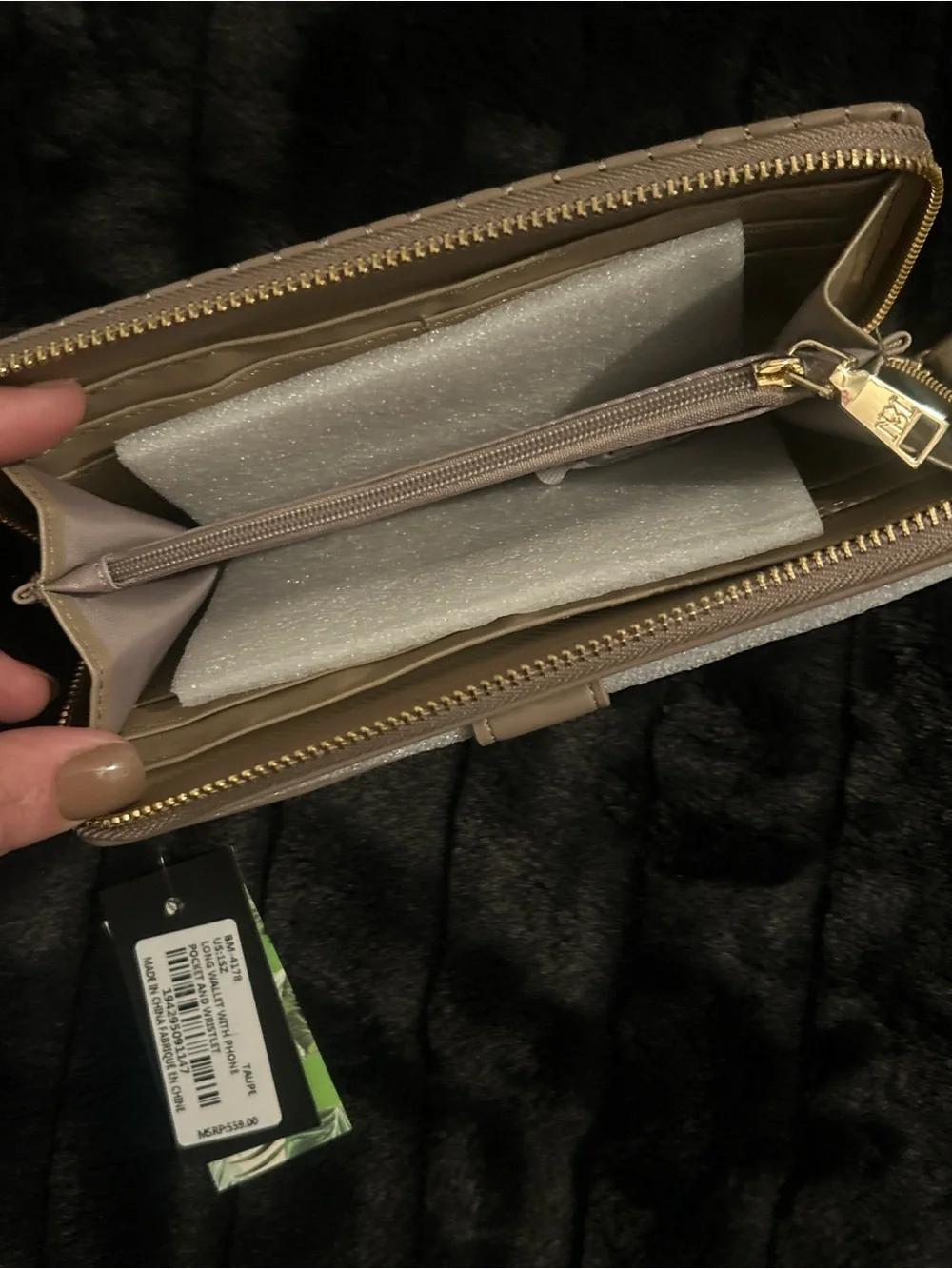 Badgley Mischka Taupe Quilted Zip-Around Wristlet Wallet